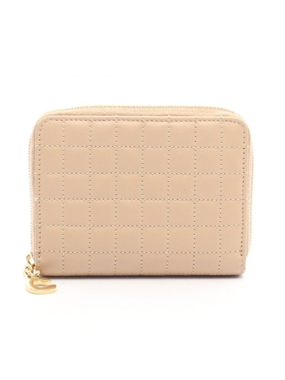 Celine Coin Purse C Charm Beige Leather